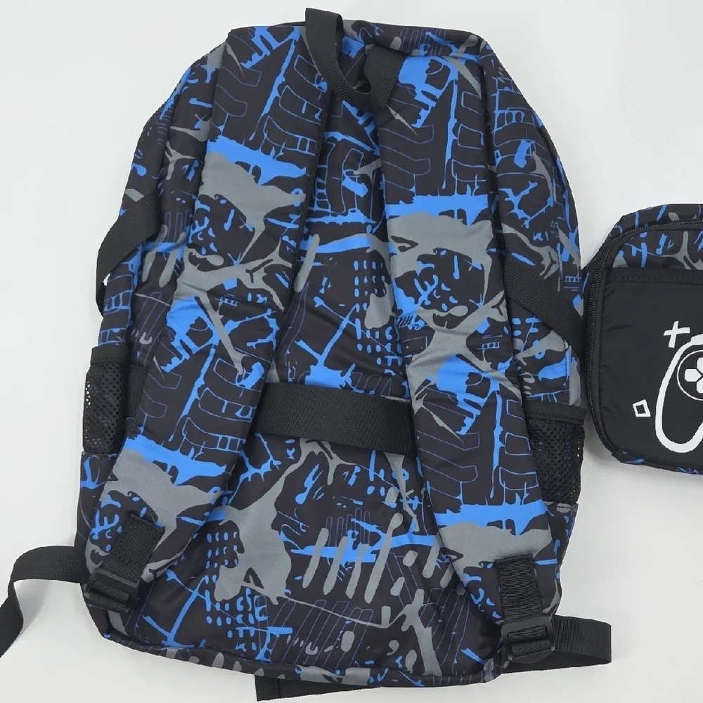 Blue and Black Gaming Backpack Set with Controller Design Glow In The Dark NWOT